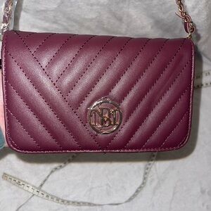 NWT Badgley Mischka Elegant Burgundy Crossbody Bag with gold accented strap